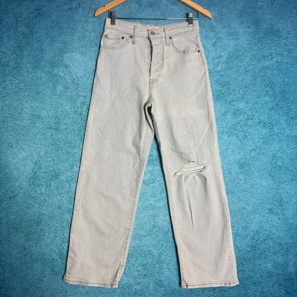 Levis Jeans Womens 28 Blue Denim Ribcage Straight Ankle Button Fly Size 28x27 - Picture 1 of 16
